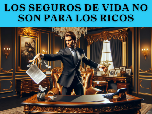 Una persona adinerada en un despacho opulento, que desprende un aire de arrogancia y riqueza. Esta persona está vestida con un traje caro, con una expresión desdeñosa en su rostro. Arroja al suelo un papel que simboliza una póliza de seguro de vida. La oficina está lujosamente decorada, con un gran escritorio, sillas de cuero y costosas obras de arte en las paredes. La escena transmite una sensación de lujo, poder y desdén por lo mundano.