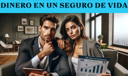 Imagen horizontal de una pareja de treintañeros, ambos económicamente independientes. Visten un atuendo informal de negocios, que irradia confianza y éxito. El hombre sostiene una tableta con un gráfico de inversiones y la mujer sostiene un folleto sobre seguros de vida con expresión pensativa. Su lenguaje corporal y sus expresiones faciales sugieren que están discutiendo e inclinándose por la decisión de invertir su dinero en otras vías distintas del seguro de vida. El escenario es un salón moderno y bien amueblado con vistas al horizonte de una ciudad, lo que pone de relieve su estilo de vida urbano y próspero.